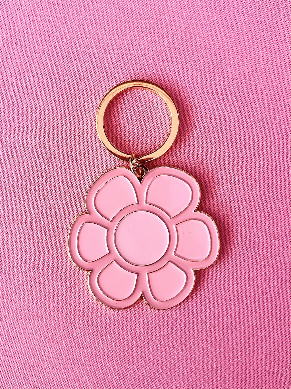 Daisy #2 Pink Flower Floral, Soft Enamel Gold Metal Keychain, 2x2"