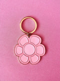 Daisy #2 Pink Flower Floral, Soft Enamel Gold Metal Keychain, 2x2"