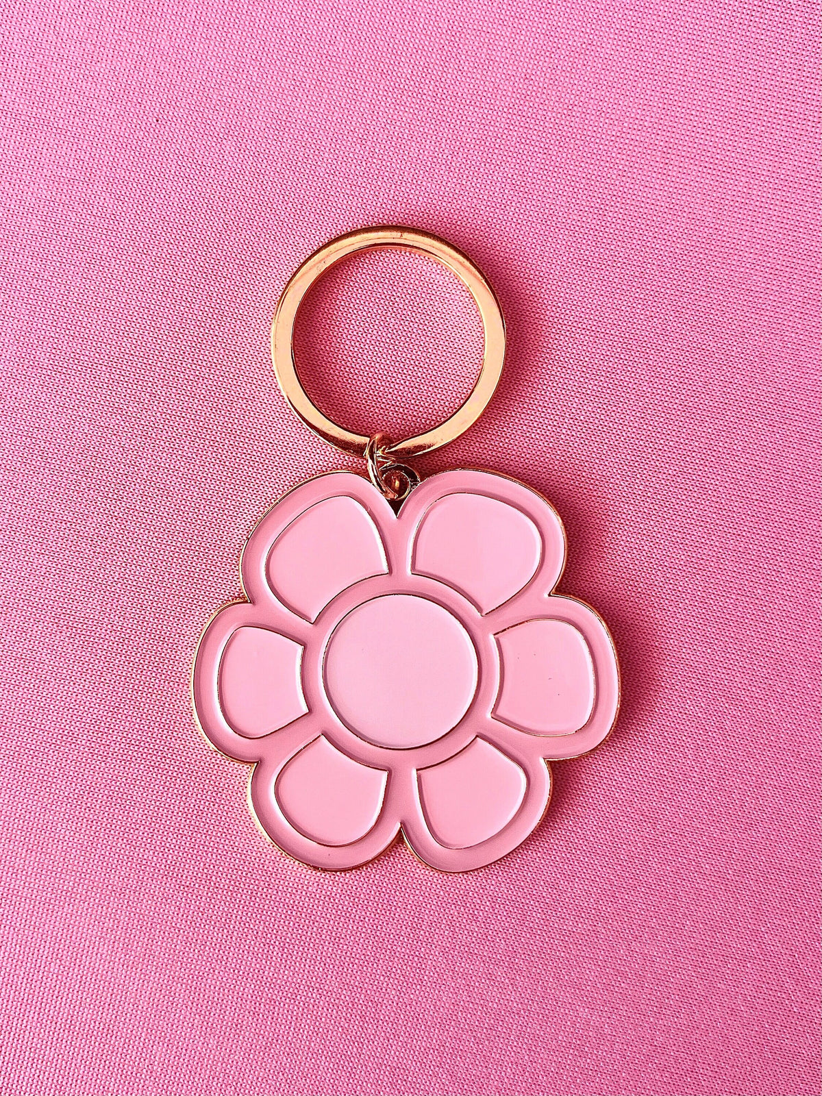 Daisy #2 Pink Flower Floral, Soft Enamel Gold Metal Keychain, 2x2"