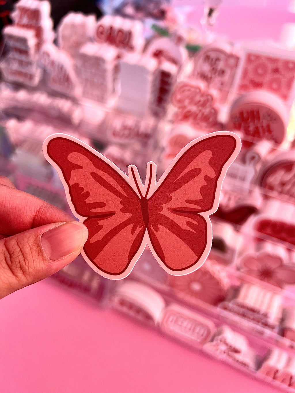 Maroon Pink Butterfly Sticker/Magnet 3x2.25in.