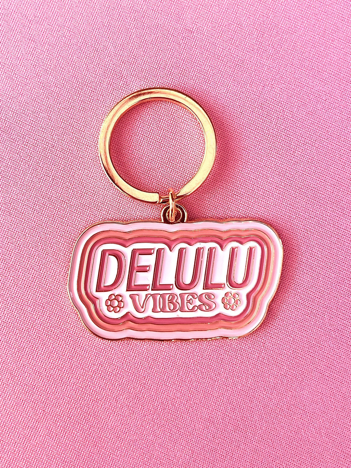 Delulu Vibes, Soft Enamel Gold Metal Keychain, 2x1.125"