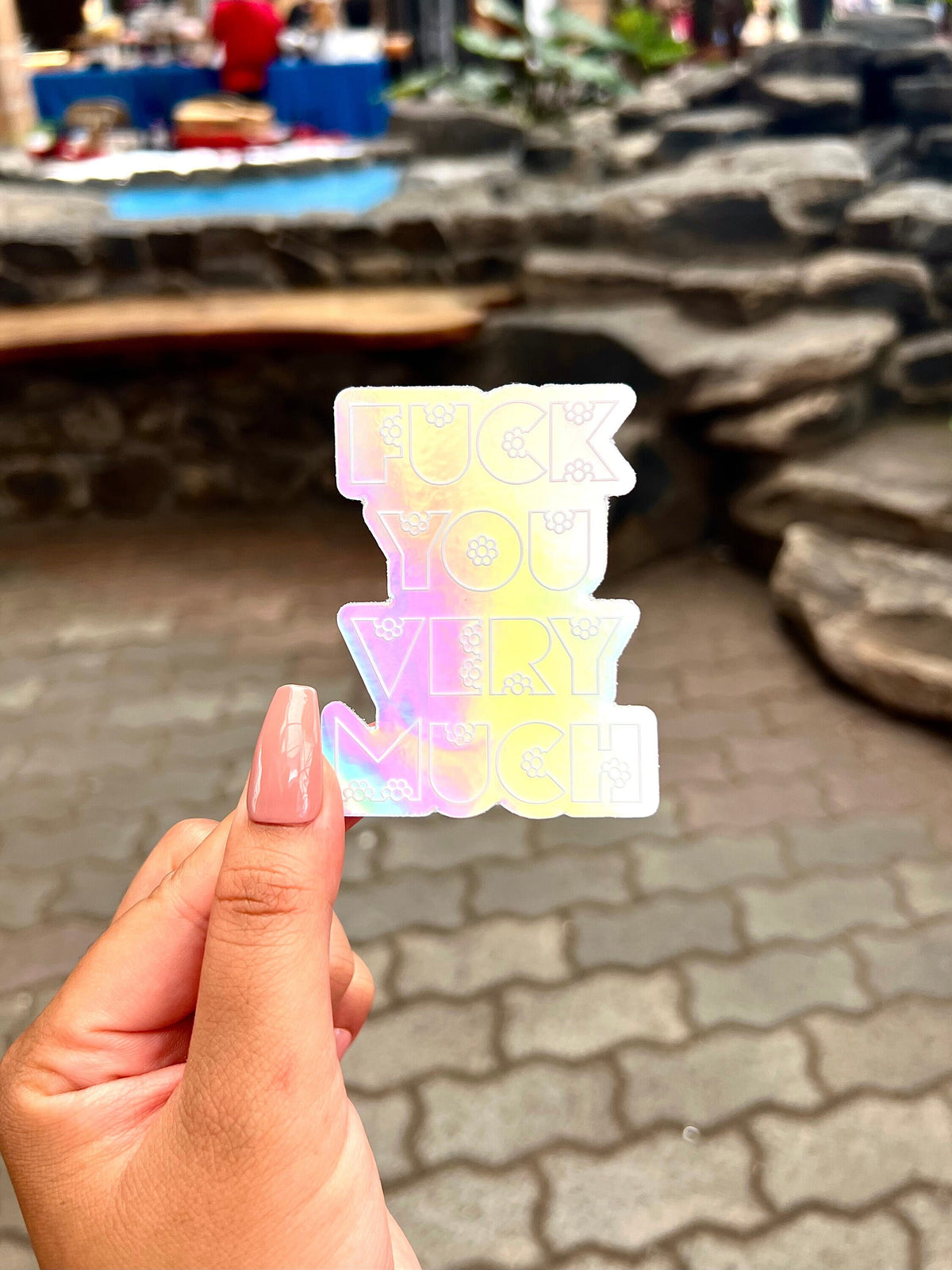 Holographic Fuck You Very Much Sticker, 3x2.25 in.